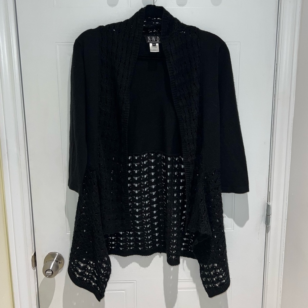 Black Crochet 3/4 Sleeves Cardigan Women’s Size Small Preppy Knit